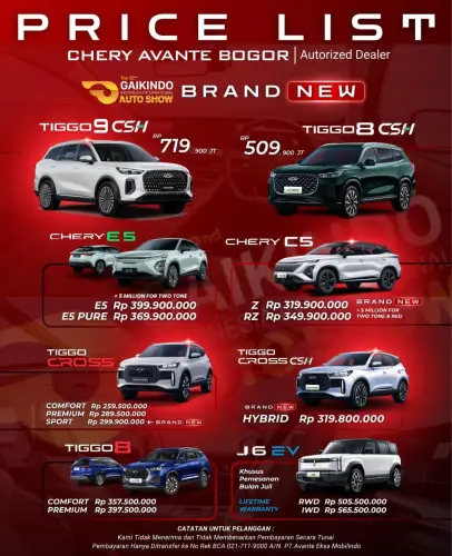 Pricelist Harga Chery cimahi 2025